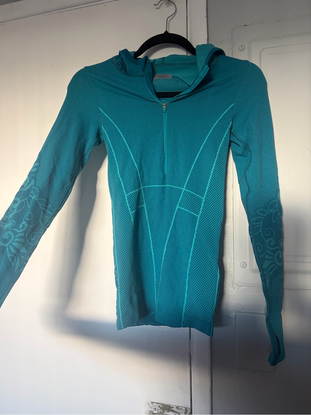 Athleta Teal Half-Zip Hooded Performance Top- Athleta